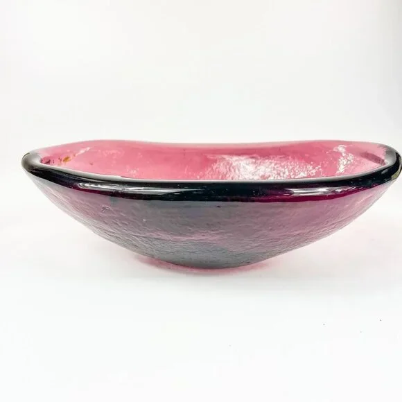 Vintage Blenko Amethyst Textured Art Glass Oval Bowl Cigar Ashtray